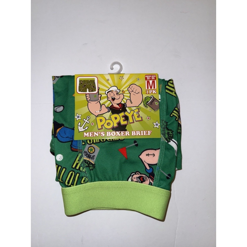 Popeye Men Boxer Brief Medium Green Golf Stretch Soft Underwear Gift Funny NEW